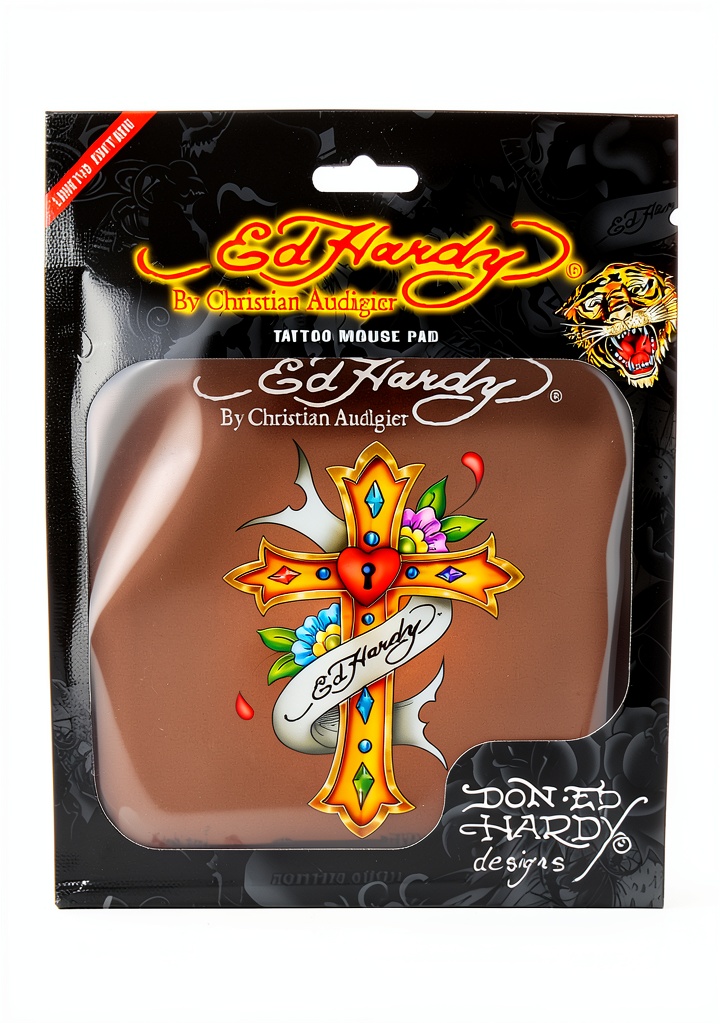 Tapis de souris Ed Hardy sur un bureau avec une souris