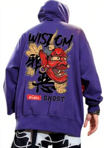 Sweat à capuche homme fantôme design noir violet streetwear-0