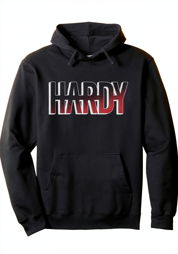 T-shirt HARDY authentique montrant le design et le col tissé