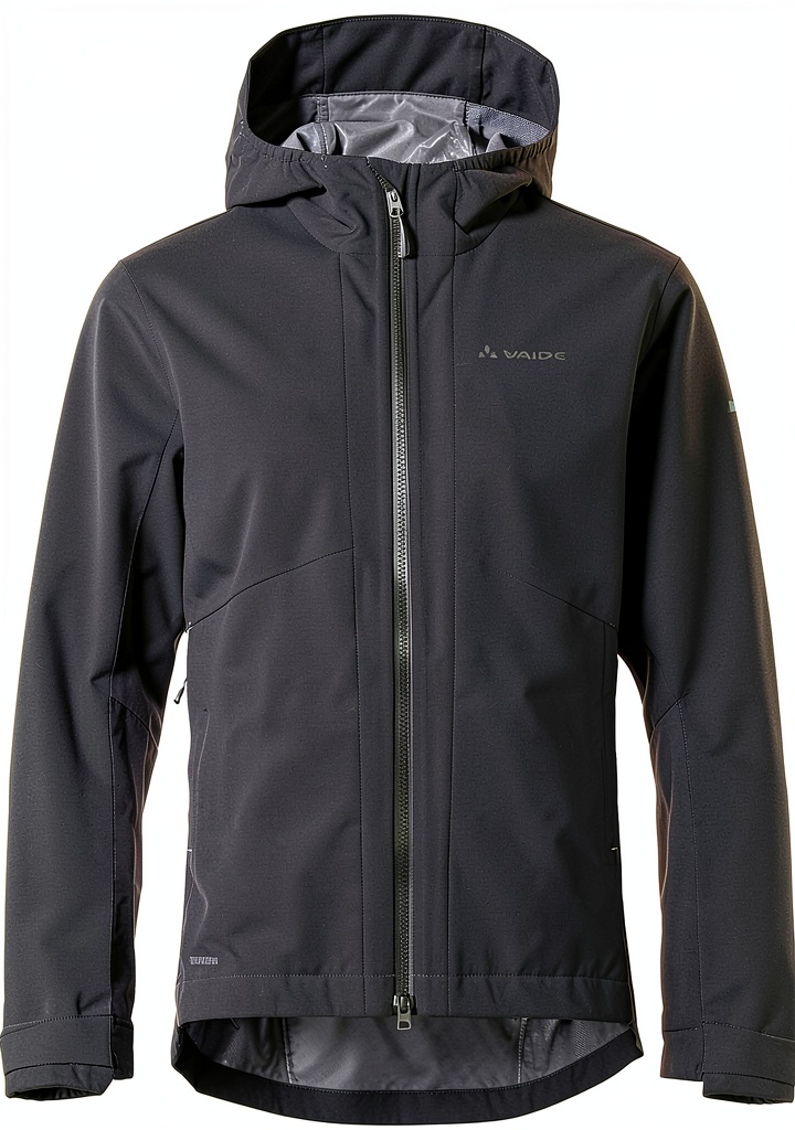 Installing Veste VAUDE sport imperméable 2.5 couches Noir taille S on a wooden desk