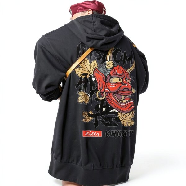 Sweat à capuche homme fantôme design noir violet streetwear-1