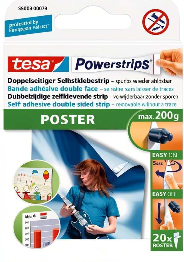 Tesa Powerstrips 20 bandes adhésives fixation poster-0