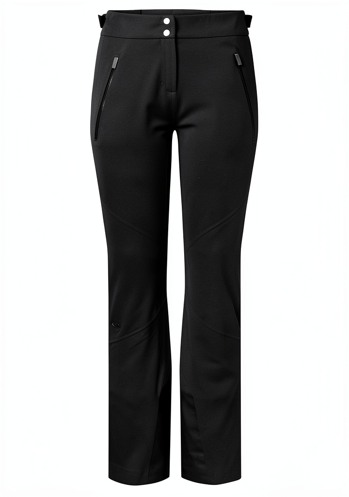 Femme portant le pantalon de ski Kjus blanc sur une piste enneigée