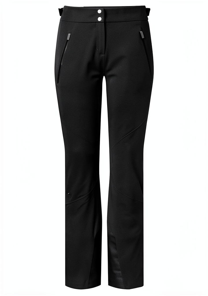 Pantalon de ski femme KJUS Formula noir porté lors d'une descente technique sur neige damée